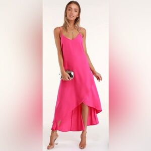 NWT Lulus Sweet Surpriseise bright pink high low dress